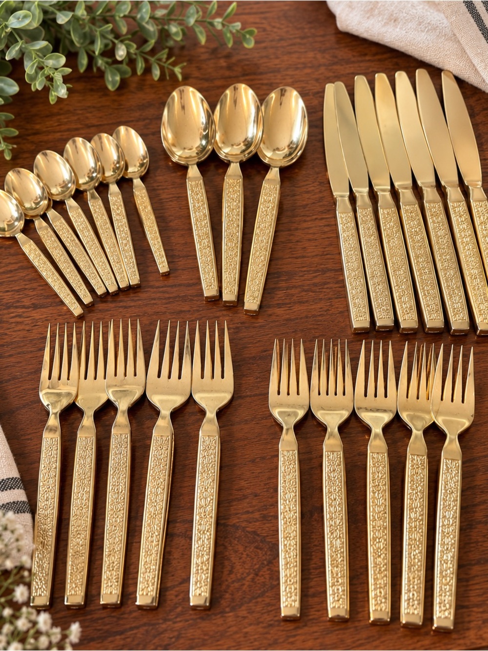 Vintage Hanford Forge Golden Trocadero Flatware Spoons & Forks - Set of 7